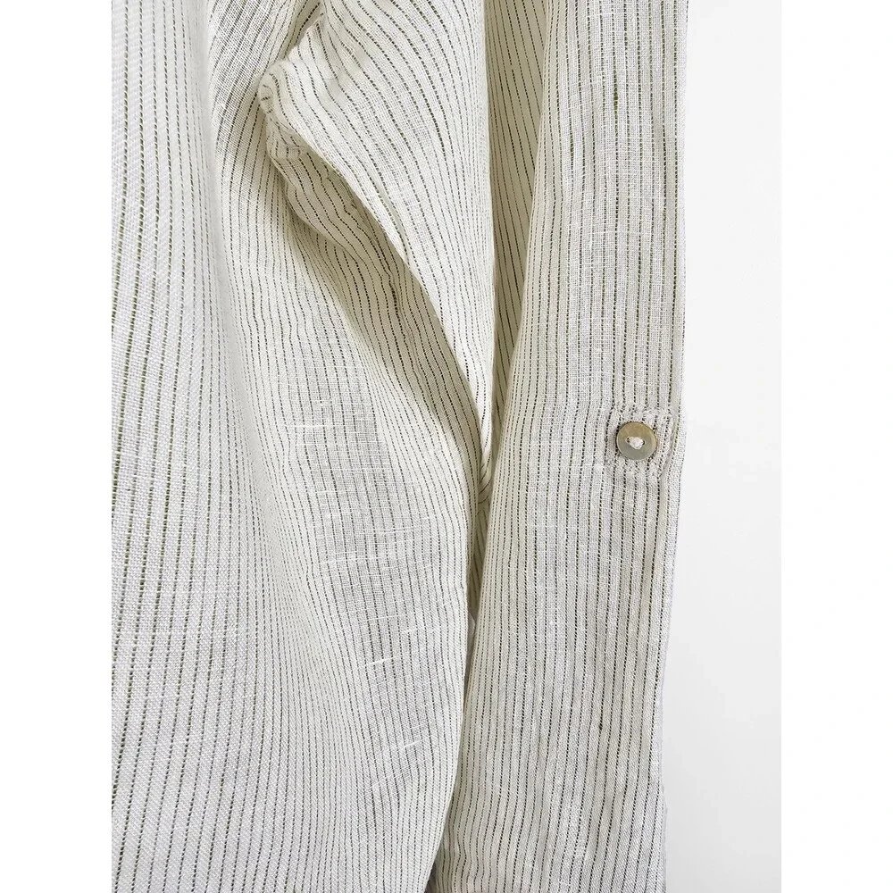 Tahari 2XL Linen White Olive Lagenlook Button Down - Picture 3 of 7